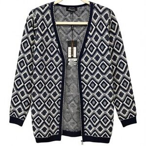Papa Vancouver Navy and White‎ Geometric Women's Knit Cardigan